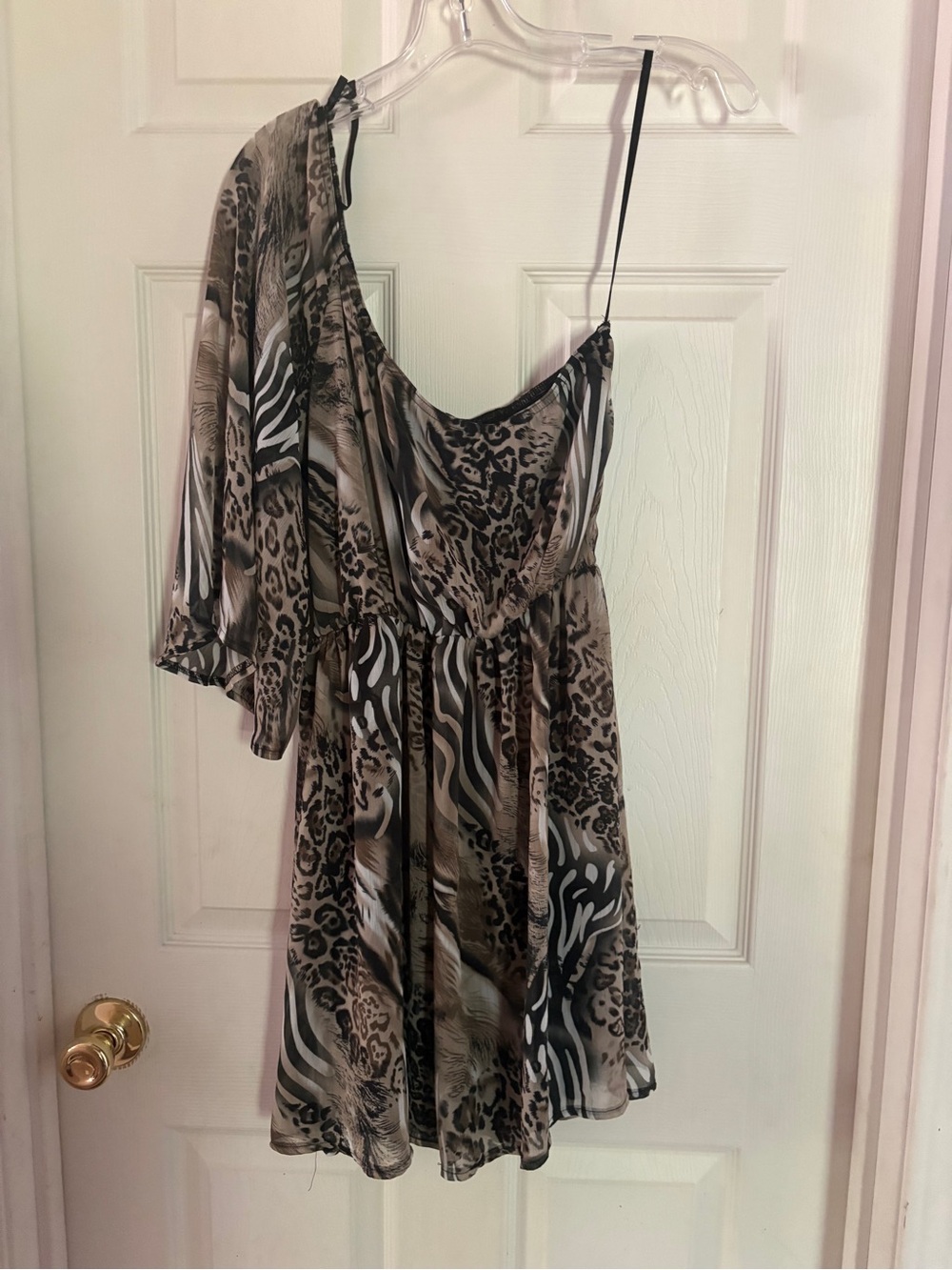 One-Shoulder Animal Print Mini Dress